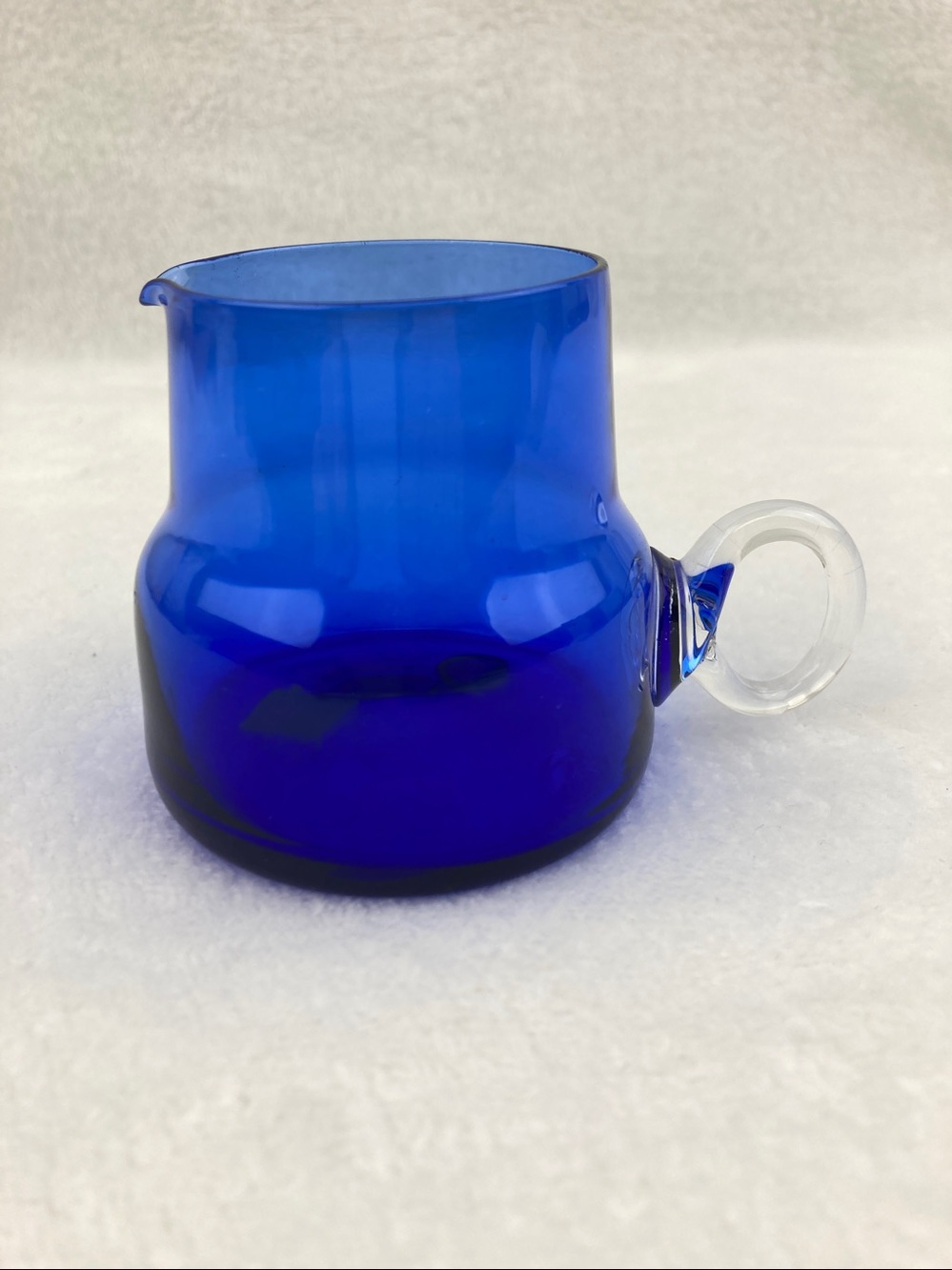 VTG Enesco Japan Hand Blown Cobalt Blue Petite Creamer 2.75” Clear Handle